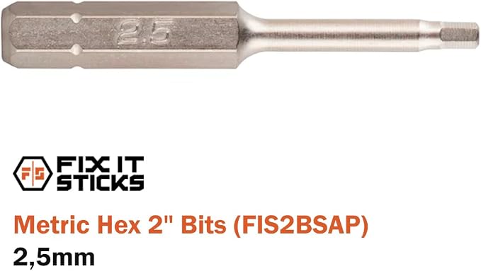 Fix It Sticks 2-Inch 6Pcs Gunsmith Bit Set Compatible with 1/4" Drivers | Multi-Purpose Durable Nickel Finished Screwdriver Pack, Holder Included, Metric Hex, FIS2BSAP