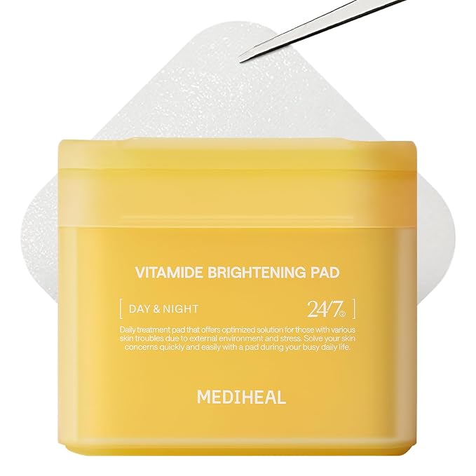 MEDIHEAL Vitamide Brightening Toner Pads for Skin Toning (100 Count) | with Vitamin C & Niacinamide for Brightening | Tone Evening & Blemish Care | Non-Comedogenic, Vegan Pads, Korean Skincare