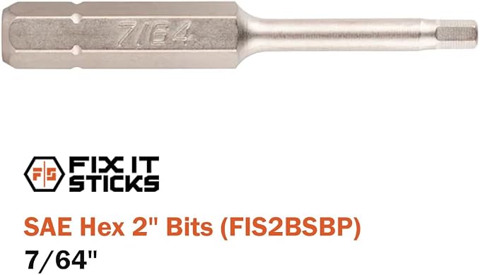 Fix It Sticks 2-Inch 6Pcs Gunsmith Bit Set Compatible with 1/4" Drivers | Multi-Purpose Durable Nickel Finished Screwdriver Pack, Holder Included, SAE Hex, FIS2BSBP
