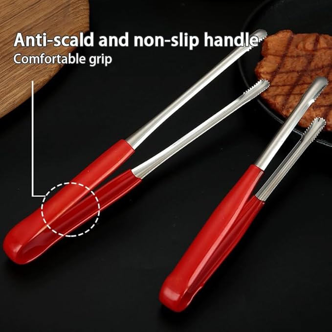 4Pcs Stainless Steel Kitchen Tongs Grill Tongs, 11.5" and 13.5" Metal Food Tongs, Non-Slip Comfort Handles, High Temperature Resistant Barbecue Tongs