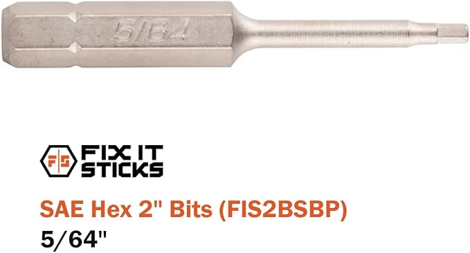 Fix It Sticks 2-Inch 6Pcs Gunsmith Bit Set Compatible with 1/4" Drivers | Multi-Purpose Durable Nickel Finished Screwdriver Pack, Holder Included, SAE Hex, FIS2BSBP