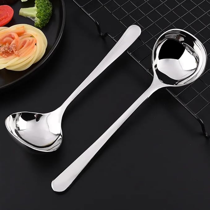 Soup Ladle, 2Pcs 304 Stainless Steel Ladle Spoon Small Gravy Soup Ladle Kitchen Utensil Cooking Serving Spoon for Cooking Buffet, Party, Kitchen(COLOR:sliver)
