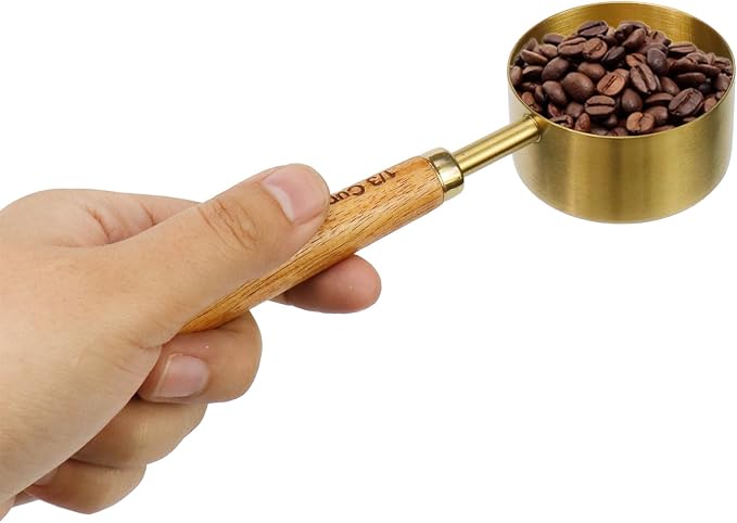 1/3 Cup Measuring Cup with Wooden Handle, 80ml Stainless Steel Measuring Scoop 1/3 Cup Measuring Cups for Baking Cooking Wet and Dry Ingredients (80ml)