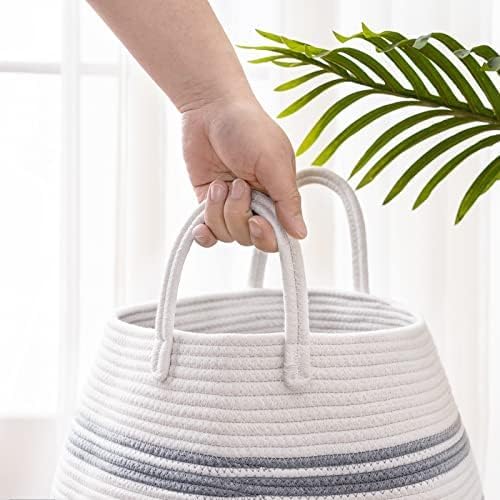 Extra Large Laundry Hamper Basket 105L Woven Blanket Basket, Grey | Tall Clothes Hamper, Rope Wicker Laundry Basket, Storage Basket for Toys, Dirty Cothes in Bedroom, Living Room Organizer