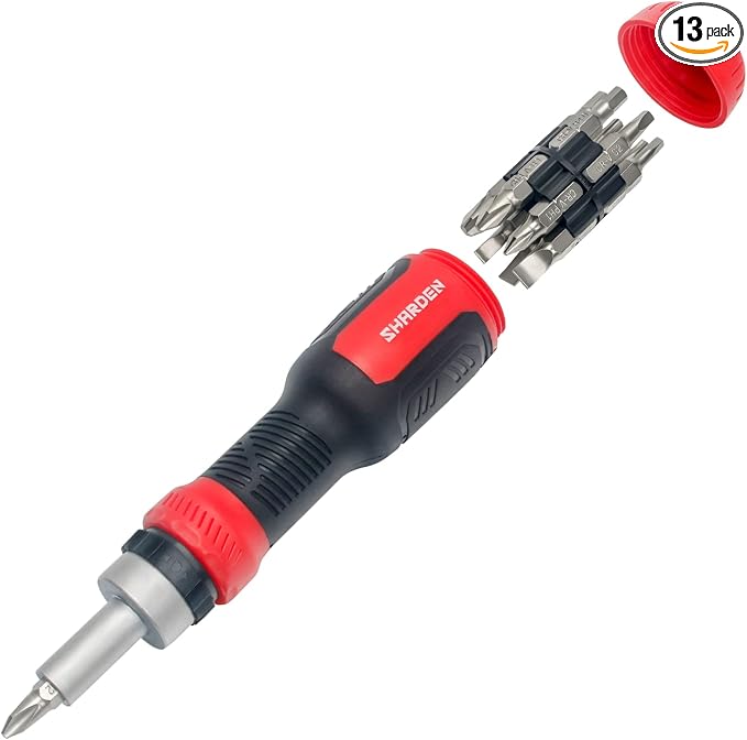 13-in-1 Ratchet Screwdriver, Multi Screwdriver Tool, Ratcheting | All in One, Torx Security, Phillips, Flat Head, Hex, Square, 1/4 Nut Driver, Outdoor, Handle, Daily Repair Portable Tools
