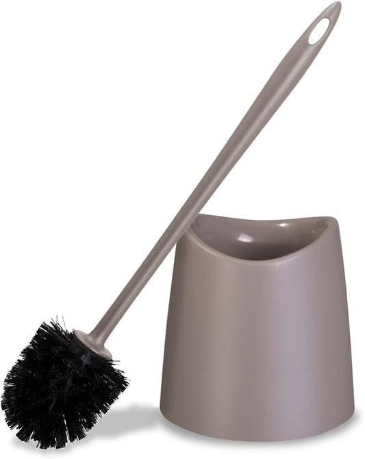 Superio Plastic Toilet Brush with Taupe Bristles, Includes Holder for Easy Bathroom Cleaning