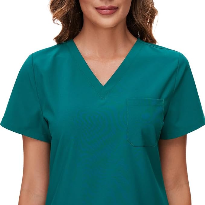 Scrubs Tops for Woman - Soft Stretch, V-Neck Tops | 3 Pockets, Side Split Design, Short Sleeve, Breathable & Lightweight Nursing Shirt, Easy-Care Fabric for All-Day Comfort