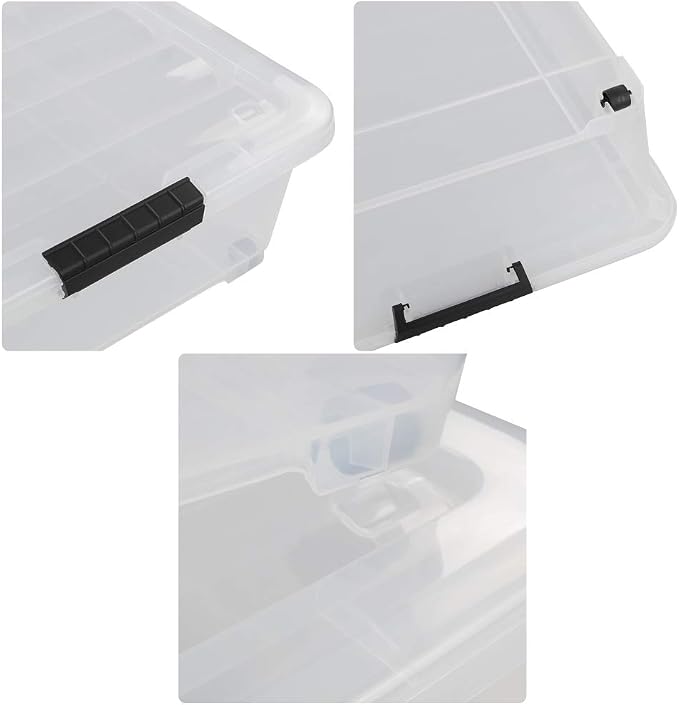 Asking 3-Pack 40 Quart Plastic Wheels Under Bed Storage Box with Lid, Clear | Latch Bin, Clear Visible Plastic Box, Secure Black Side Latch Buckles, Built-In Rolling Wheel