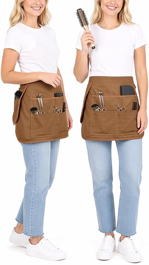 Molaxhome Waist Tool Apron with Multi-Pocket Adjustable Belt for Gardening | Adjustable Long Belt,Waitress Server Aprons,Tool Belt,Hairdressers,Work Apron