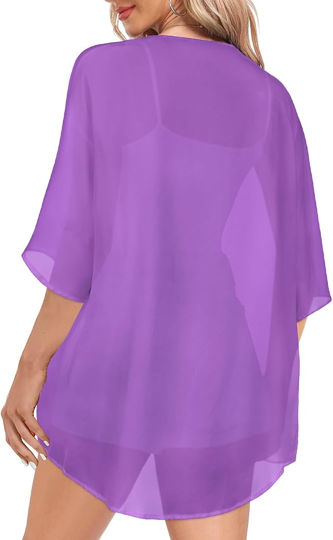Women Kimono Cardigans Summer Cover Up Hawaiian Shirts Floral Print Tops | ROSEMIA chiffon kimono open front cardigans, beach cover ups, daily casual tops, cruise outfits, summer resort wear