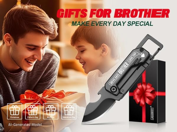 Gifts for Brother - Brother Gifts, Keychain Multitool with 1.8inch Blade - Brother's Gift from Sister, Brothers Christmas Birthday Gift - Small Knife for Every Day Carry, Portable Tool for Camping