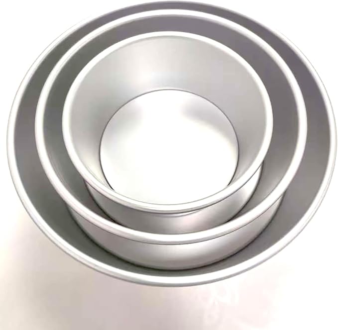 Round Cake Pan with Removable Bottom, Set of 3 (6 x 3 inch/8 x 3 inch/10 x 3 inch), Aluminum Baking Pans for Layer Cakes, Evenly Heating Tools for Home Kitchen, Tapered Side