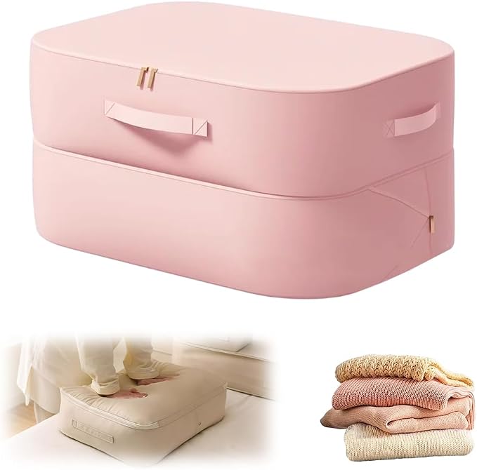 2026 New 3-Layer Ultra Space Saving Self Compression Organizer, Multifunctional Comforter Storage Bag for Comforters, Clothes, Blankets, Home Organization Must Haves (Pink, Large)