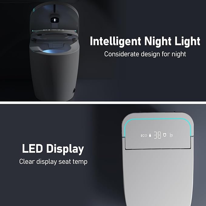 Glendan Smart Toilet Auto Flush: Off Seat Dual Flush One Piece Toilet, Elongated Heated Toilet Seat, Electric Tankless Toilets for Bathrooms, Night Light,Remote,Pre Wet,Soft Close Seat&Lid,ADA Height
