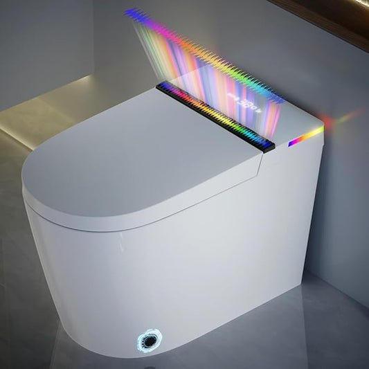 WinZo Smart toilet with bidet built in,Tankless Toilet Auto Open/Close Lid with Dryer, ADA Comfort Height Heat Seat, Instant Warm Water, Power Outage and Flush,Foot Sensor, LED Display, 1.28GPF White