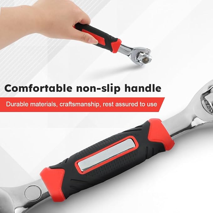 52 in 1 Universal Socket Wrench with Gloves, 360° Rotating Spanner | Carbon Steel Universal Wrench Fits 8-19mm and 5/16"-3/4" Nuts for Home, Bike and Auto Repair