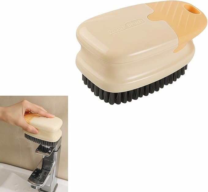 Ergonomic Clothes Soft Bristle Laundry Brush, Milk Yellow, ABS+PBT Material, Hanging Design, Portable Hand-Held Cleaning Tool with Comfortable Grip for Garments, Shoes, Household (Cream Yellow, L)