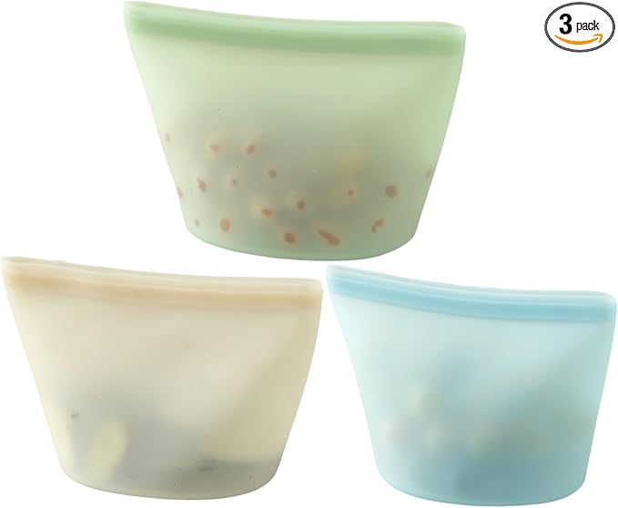 PandaEar 3 Pack Reusable Silicone Food Storage Bags, Sandwich Snack Bags Leakproof BPA Free Dishwasher Safe Food Storage Bags for Snacks, Fruits, Vegetables