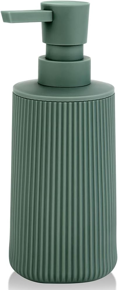 YAUKPH Small Soap Dispenser for Bathroom and Kitchen Matte Green | Modern Farmhouse Striped Style Plastic Hand Soap Dish Soap Dispenser with Pump