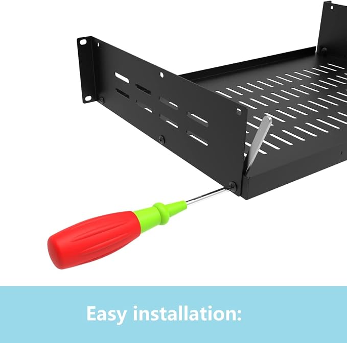 2U 19" Universal Vented Rack Mount Cantilever Server Shelf | 12 Inch Deep-Disassembled Black (2U12InD)