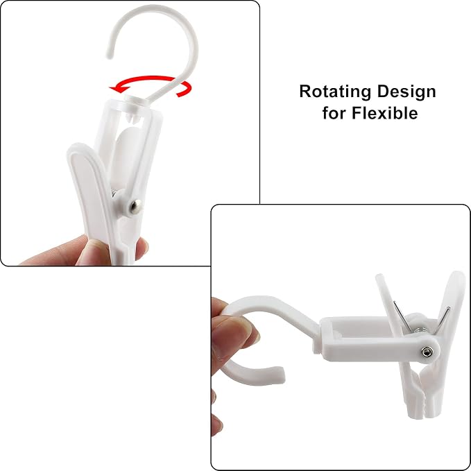 Jiozermi 20 PCS Laundry Hooks Clip, White & Black Plastic | Plastic Clothes Pins, Super Strong Hanger Clips, Swivel Hooks, For Clothing Store Home Office & Workshop