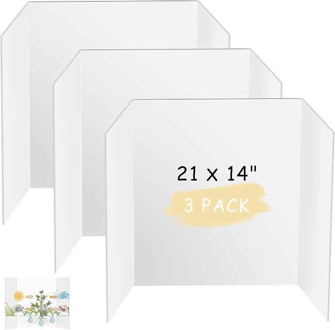 HAUTOCO 3 Pcs Small Trifold Poster Board 21'' x 14'' Project Boards | Corrugated Tri Fold Presentation Boards for Science Fair, School Projects, Event Displays & Business Presentations, White