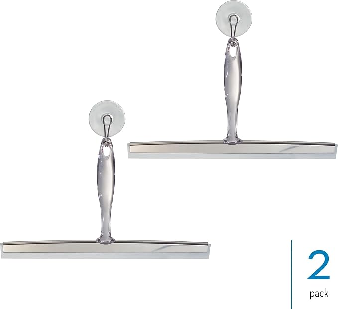 iDesign Bathroom Shower Squeegee, Set of 2, Clear/Stainless Steel | Wall Hook Included