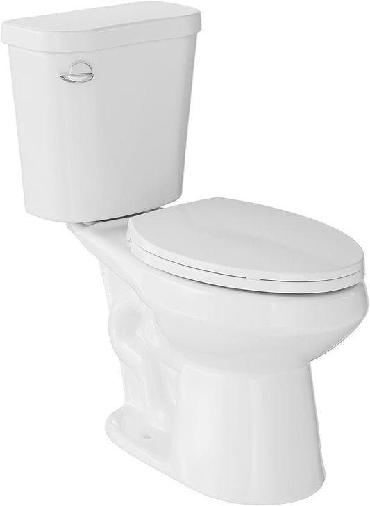 Two Piece Toilet with 17" ADA Height, Elongated Ceramic Bowl and Locking PP Lid - Side Push Handle, CUPC Certified, Water Efficient 1.28 GPF