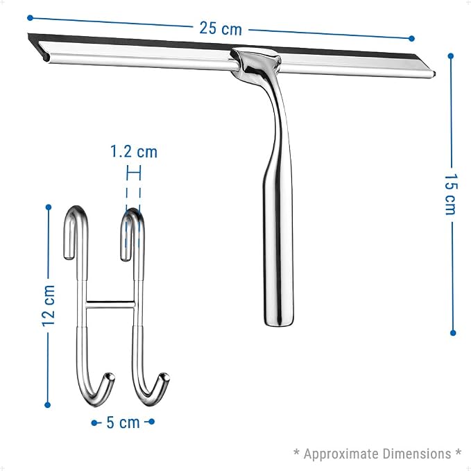 ecooe Silicone Shower Squeegee with Hanger, 9″/25cm Shower Squeegee for Glass Doors, Black Window Squeegee Scraper with Stainless Steel Core for Home Bathroom Kitchen Car Glass Doors