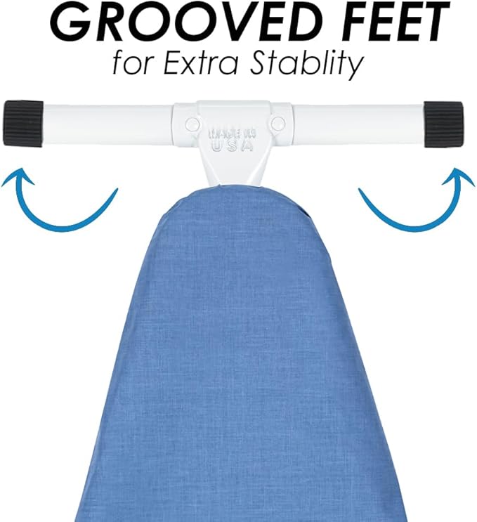 Full Size Ironing Board with Cover & Pad – USA-Made with Enhanced Grip Feet for Extra Stability – Adjustable Steel T-Legs 35" High – Perforated Top – Durable Iron Board for Home, Laundry Room, Blue