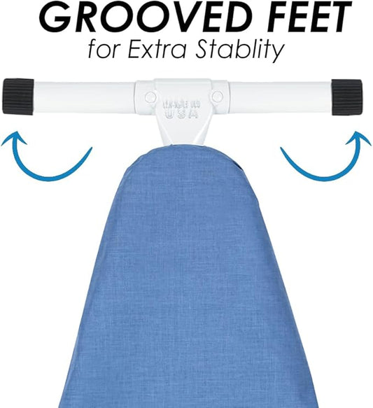 Full Size Ironing Board with Cover & Pad – USA-Made with Enhanced Grip Feet for Extra Stability – Adjustable Steel T-Legs 35" High – Perforated Top – Durable Iron Board for Home, Laundry Room, Blue