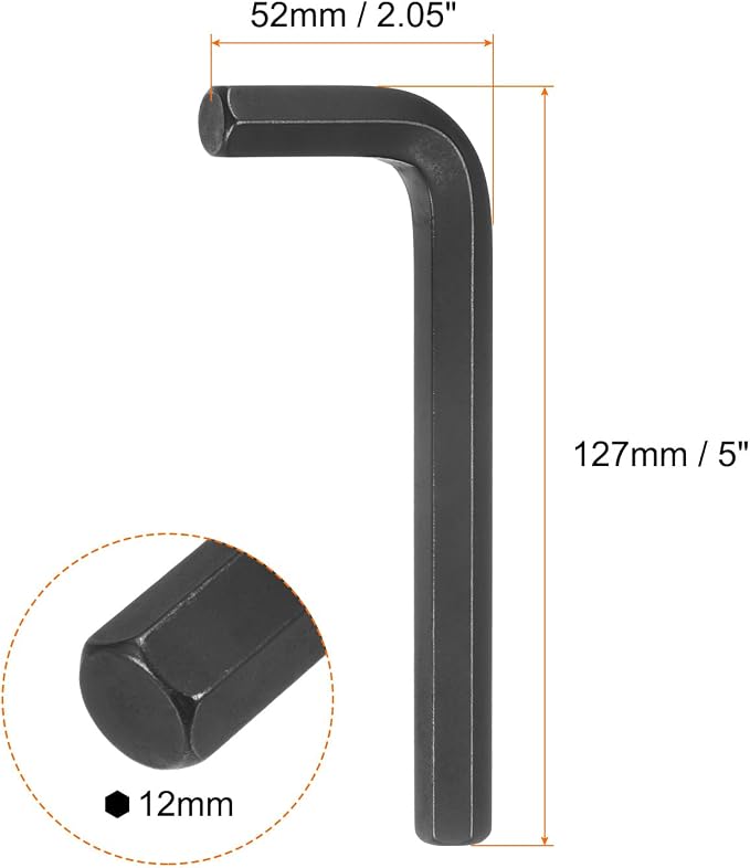 HARFINGTON Hex Key Wrench 12mm L-Shape Hexagon Metric Wrenches Chrome Vanadium Steel Repairing Tool for Home Repair, Black