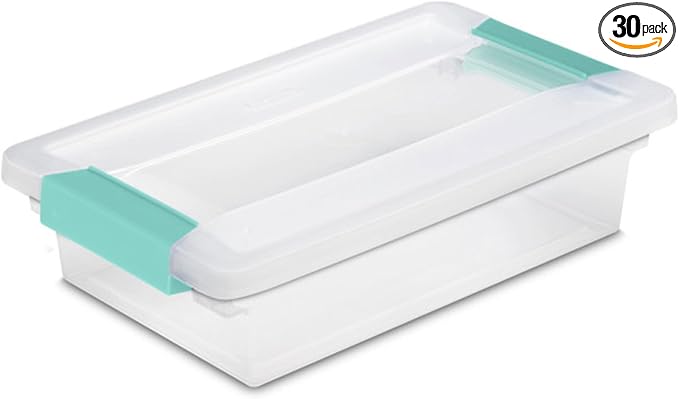 Sterilite Clip Box, Stackable Clear Plastic Bins- Small, 30-Pack | Storage Containers with Latching Lids for Writing, Arts or Crafts Supplies - Home, Office, Classroom & Workshop Organization