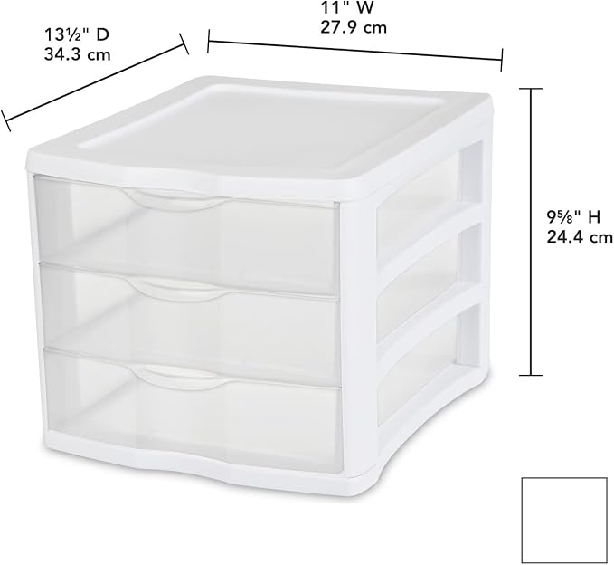3-Drawer Clear Plastic Desktop Organizer, White | Stackable Design, Anti-Slip Drawer Stops, Letter/A4 Size Fit, 13.50 x 11.00 x 9.63 in, No Assembly Required