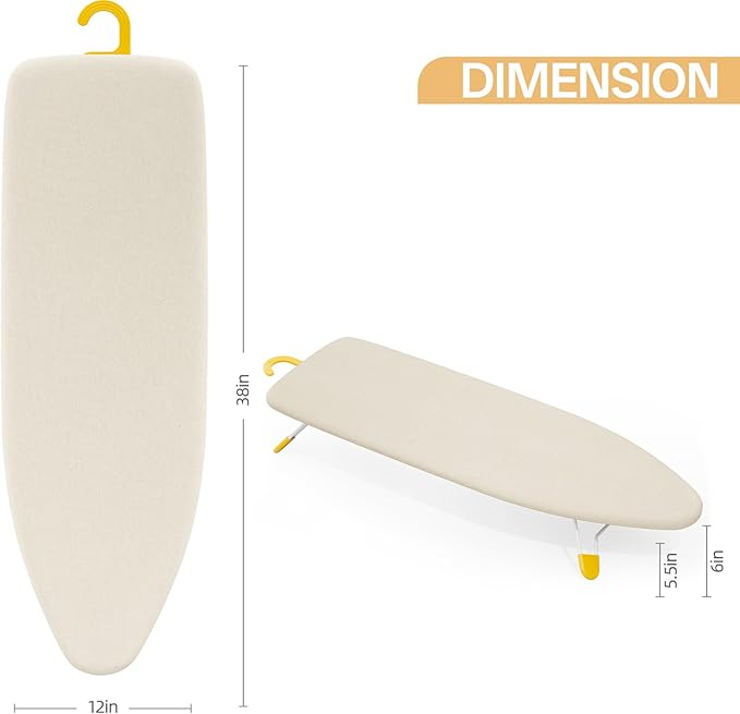 Small Ironing Board Tabletop, Table Top Iron Board Small with Mesh Metal Base, Mini Tabletop Ironing Boards Space Saving, Compact Table Top Iron Boards Small with Non-Slip Feet,12x38 Cream White