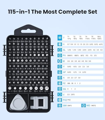 115 in 1 Precision Screwdriver Set, Professional Magnetic Tool Kit for Electronics Repair - Compatible with iPhone, Samsung Phone, Laptop, PC, PS5, Xbox, Nintendo Switch, Glasses & Watch