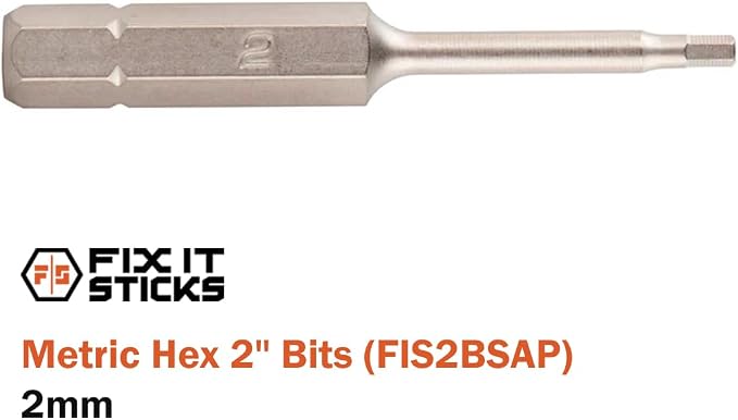 Fix It Sticks 2-Inch 6Pcs Gunsmith Bit Set Compatible with 1/4" Drivers | Multi-Purpose Durable Nickel Finished Screwdriver Pack, Holder Included, Metric Hex, FIS2BSAP