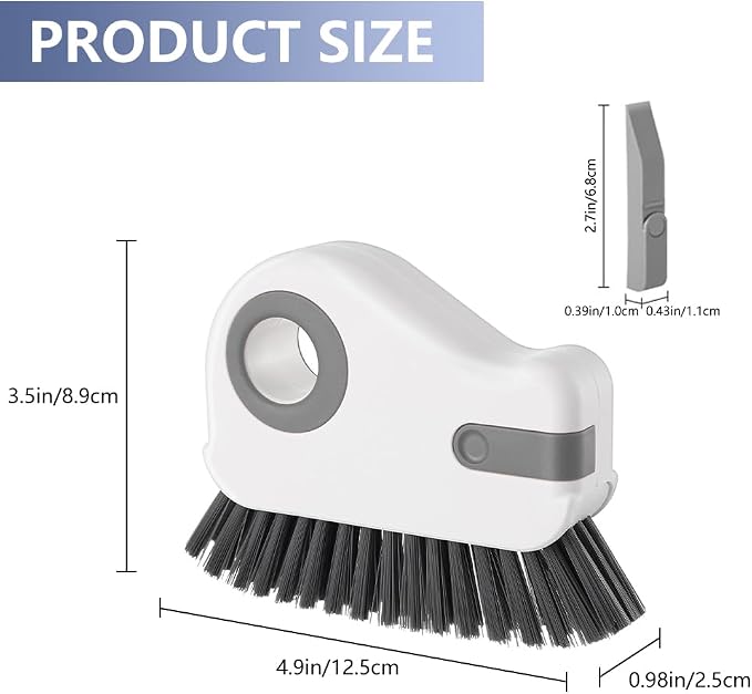 2 in 1 Groove Cleaning Brush, Window Track Cleaning Tools with Hard Bristles and Hidden Scraper, Crevice Brush for Sliding Door Track, Window Seal and Sill (Gray)