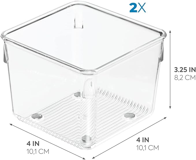 iDesign Linus Plastic Kitchen Drawer Organizer for Silverware, Spatulas, Cutlery, Gadgets, Office Supplies, Cosmetics, 4" x 4" x 3", Set of 2, Clear | Storage for Kitchen, Storage for Bathroom, Storage for Desk Drawers