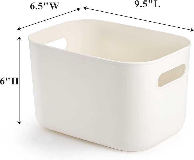 Yopay 6 Pack Plastic Storage Bin with Handle, White Bathroom Kitchen Organizer Bin for School, Office, Classroom, Hand Soaps, Shampoos, Lotion, Conditioners, Hand Towels, Cosmetic, Snacks, Seasoning