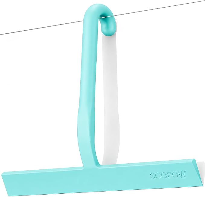 Shower Squeegee for Glass Doors - 10 Inch Bathroom Squeegee with Ergonomic Round Grip, Built-in Hook, Streak-Free No-Squeak Silicone Blade for Shower Glass, Tile Walls, Mirrors & Windows, Mint Green