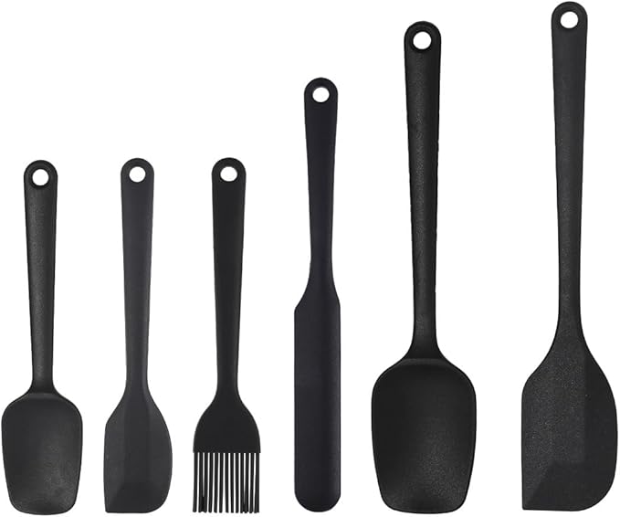 6-Piece Silicone Spatula Set, Non-Stick & Stainless Steel Core, BPA-Free, Dishwasher Safe Kitchen Utensils for Baking, Cooking, Mixing (Black)