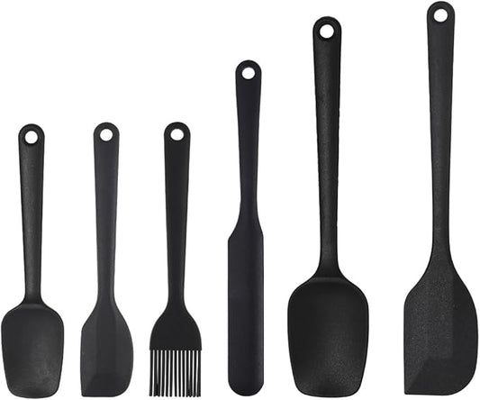 6-Piece Silicone Spatula Set, Non-Stick & Stainless Steel Core, BPA-Free, Dishwasher Safe Kitchen Utensils for Baking, Cooking, Mixing (Black)