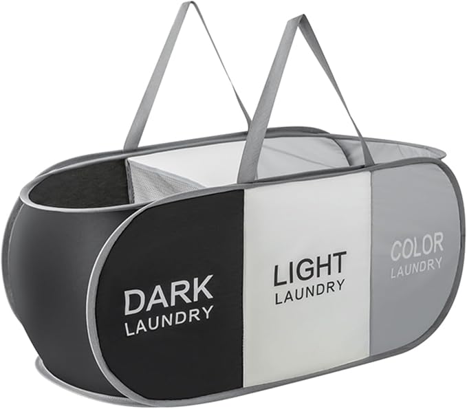 Collapsible Laundry Baskets with 3 Compartments, Black + Grey + Begie | 75L, Foldable, Pop up Hamper, Reinforced Durable Laundry Hamper for Home, Laundry, Bathroom, Dorm or Travel