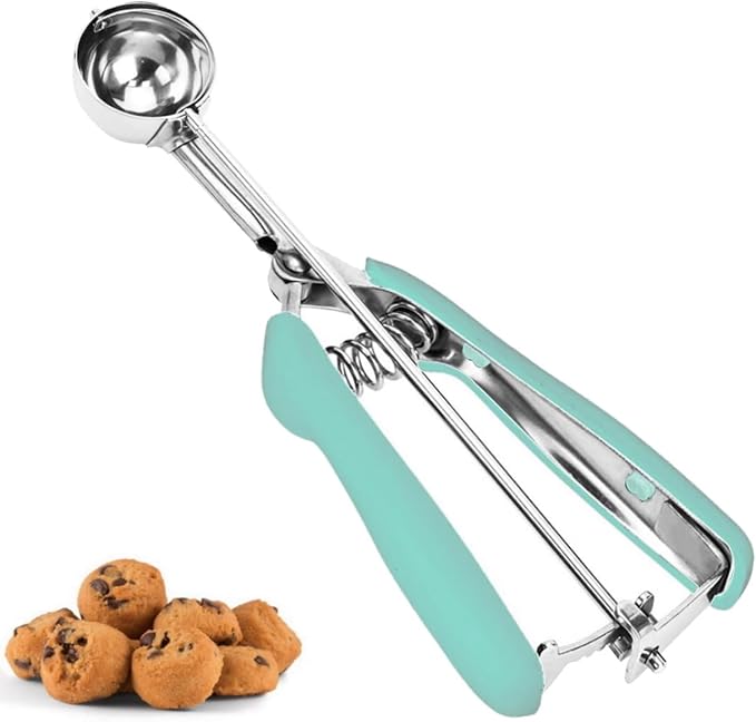Cookie Scoop, Ice Cream Scoop, 2Tsp/10ml/0.34oz Cookie Scoops for Baking, 18/8 Stainless Steel Cookie Scooper for Baking, Mini Cupcake Scoop, Cookie Dough Scoop with Non-slip Grip (Mint)