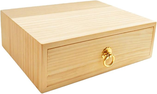Natural Wooden Storage Box Desk Drawer Single Cabinet Organizer | Wood Office Desk Organizer Countertop Storage Box with Metal Handle for Home School Office Counter Craft Decor (1 Drawer)