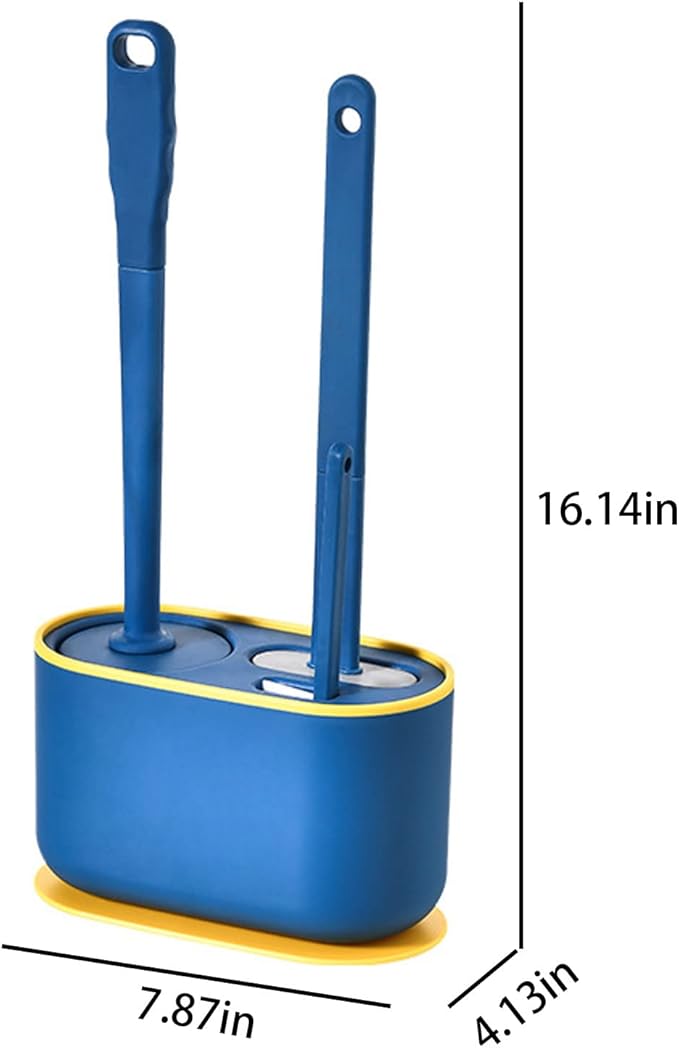 Toilet Brush and Holder Set 3 in 1 (Round Silicone Brush + Flat Silicone Brush + Slit Brush) Toilet Bowl Brush Clean Every Corner of The Toilet, Compact Size Toilet Brushes (Blue)