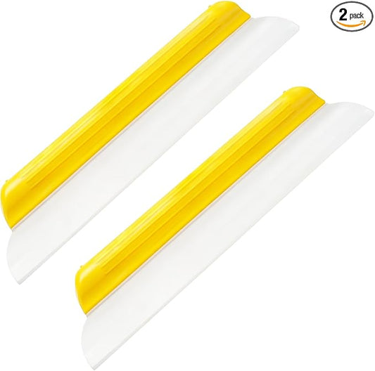 2 Pack 14 Inch Car Drying Squeegee, Yellow Flexible Silicone Water Blade for Window Shower, Auto T-Bar Rubber Wiper for Windshield & Bathroom