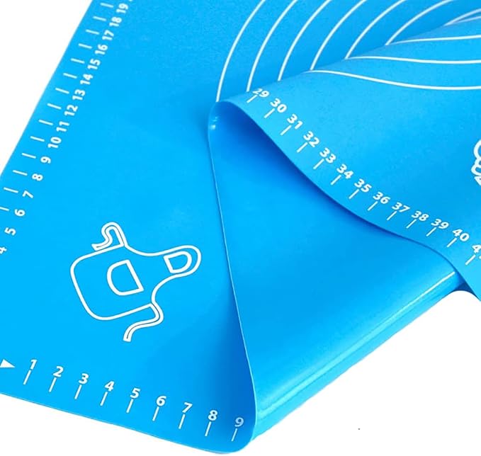 Silicone Baking Mat with Measurements, Pastry Rolling, Counter Mat, Dough Rolling Mat, Oven Liner, 25" x 18", Blue