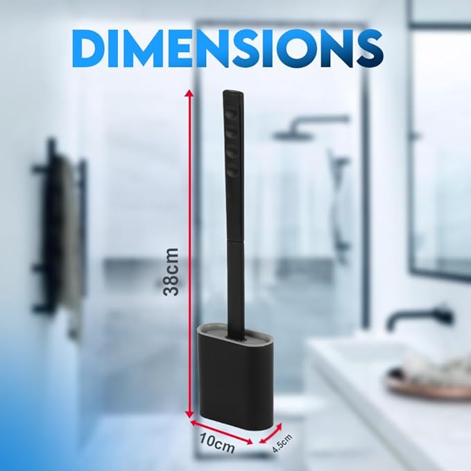 Modern Minimalist Silicone Black Toilet Brush with Holder - Pack of 2 Toilet Bowl Brush Set - Self-Cleaning & Splash-Free, Easy-Rinse Design with Wall Mounted Holder Bathroom Accessory.
